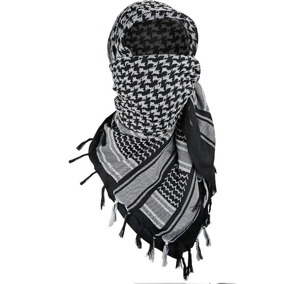 Men's Black/White Military Shemagh Tactical Desert Cotton Keffiyeh Scarf Wrap - Picture 1 of 7